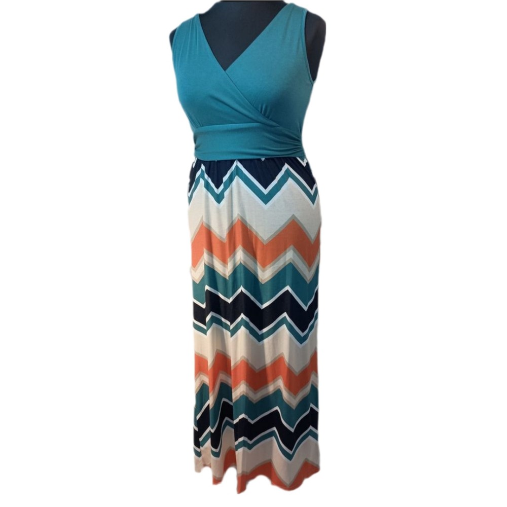 Zattcas turquoise and stripes maxi dress SKUW091